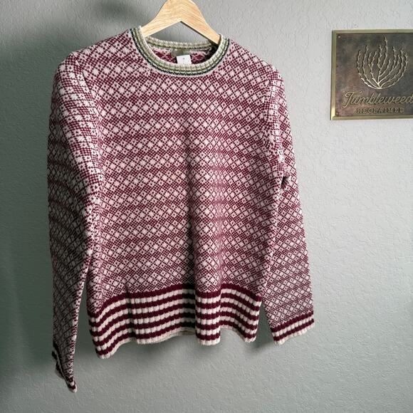 J.Crew Sweaters - Women's J.Crew Maroon and Green Pullover Long Sleeve 100% Wool Sweater Size M